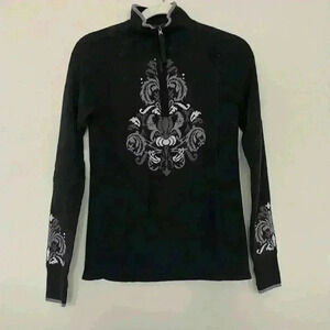 Athleta- Floral black half zip sweater Sz Small